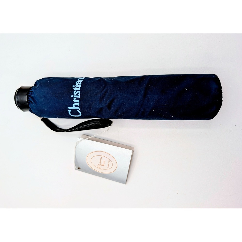 Christian Dior Parapluies Navy Blue Folding Umbrella Vintage CD Logo with Box